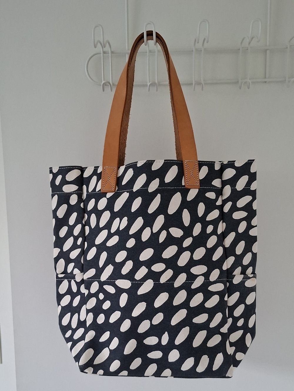 Donna Gorman Classic Coastal Summer Waxed Cotton & Leather Polka Dot Tote